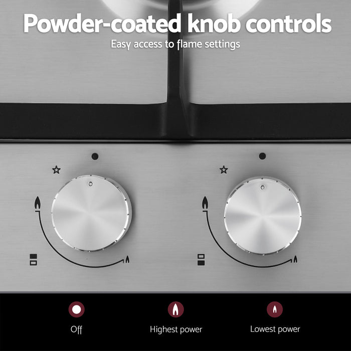Devanti Gas Cooktop 30cm 2 Burner Silver