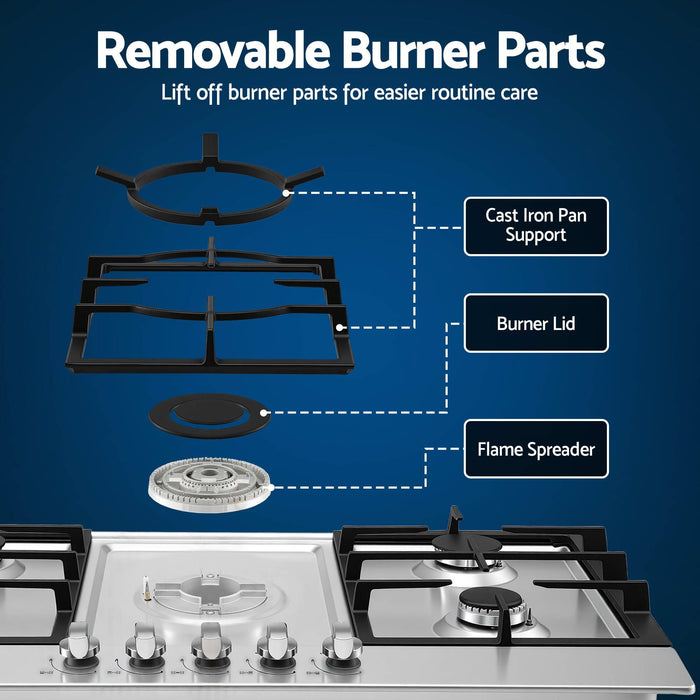 Devanti 90cm Gas Cooktop 5 Burner LPG NG Stainless Steel Hob Silver