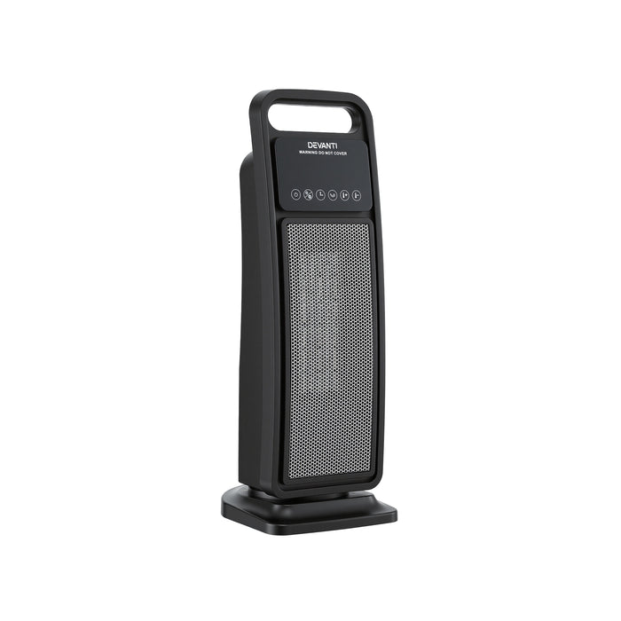 Devanti 2000W Ceramic Tower Heater Space Heaters Indoor Oscillating Black