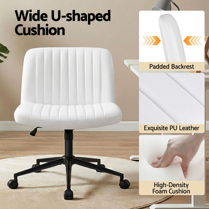Artiss Office Desk & Chair Set 150cm Computer Desk with 6 Storage Shelves & Ergonomic Cross Legged Chair Armless Cross PU Leather Office Chair with Wheels