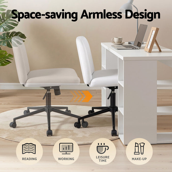 Artiss Office Desk & Chair Set 150cm Computer Desk with 6 Storage Shelves & Ergonomic Cross Legged Chair Armless Cross PU Leather Office Chair with Wheels