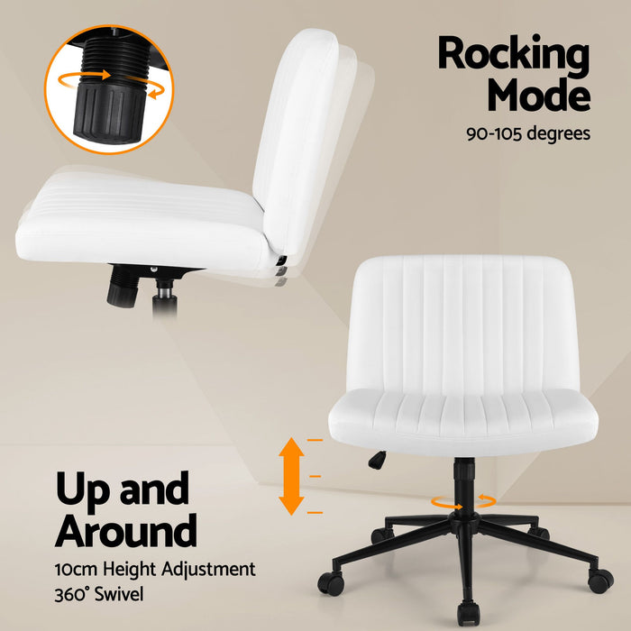 Artiss Office Desk & Chair Set 150cm Computer Desk with 6 Storage Shelves & Ergonomic Cross Legged Chair Armless Cross PU Leather Office Chair with Wheels