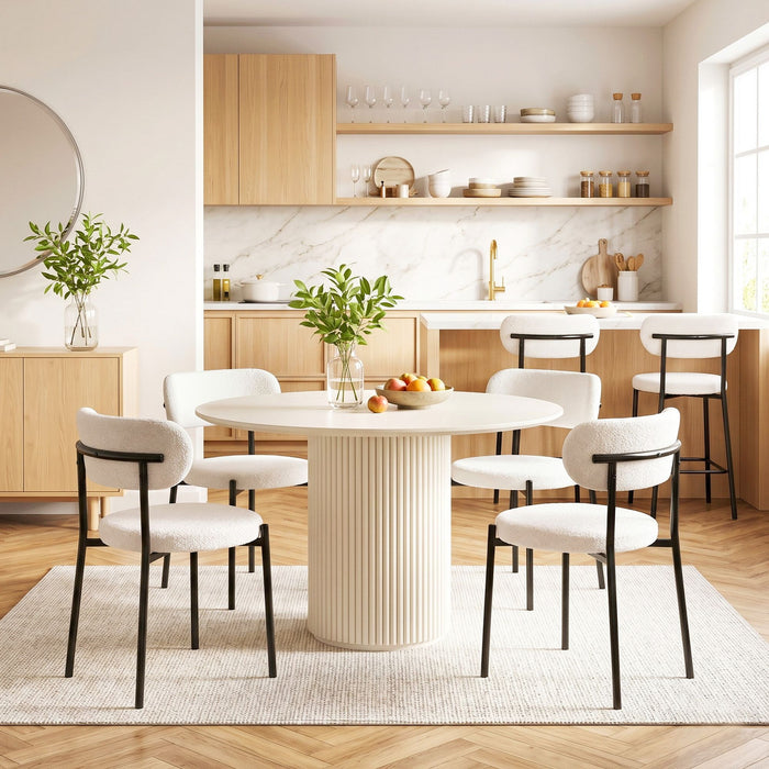 Artiss Dining Chairs Set of 6 Sherpa Boucle White