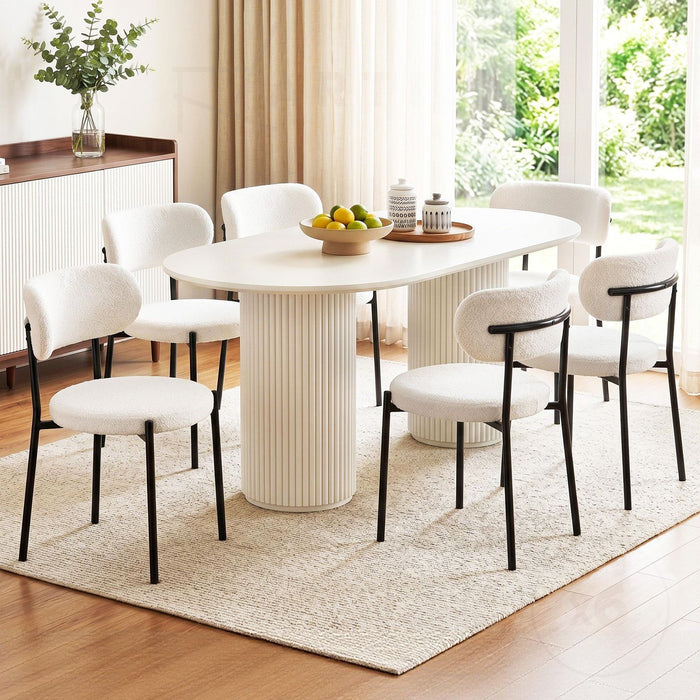 Artiss Dining Chairs Set of 6 Sherpa Boucle White