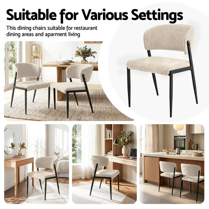 Artiss Dining Chairs Set of 2 Linen Fabric Soft Upholstered Chairs Beige