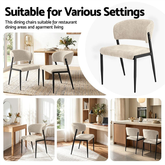 Artiss Dining Chairs Set of 4 Linen Fabric Soft Upholstered Chairs Beige