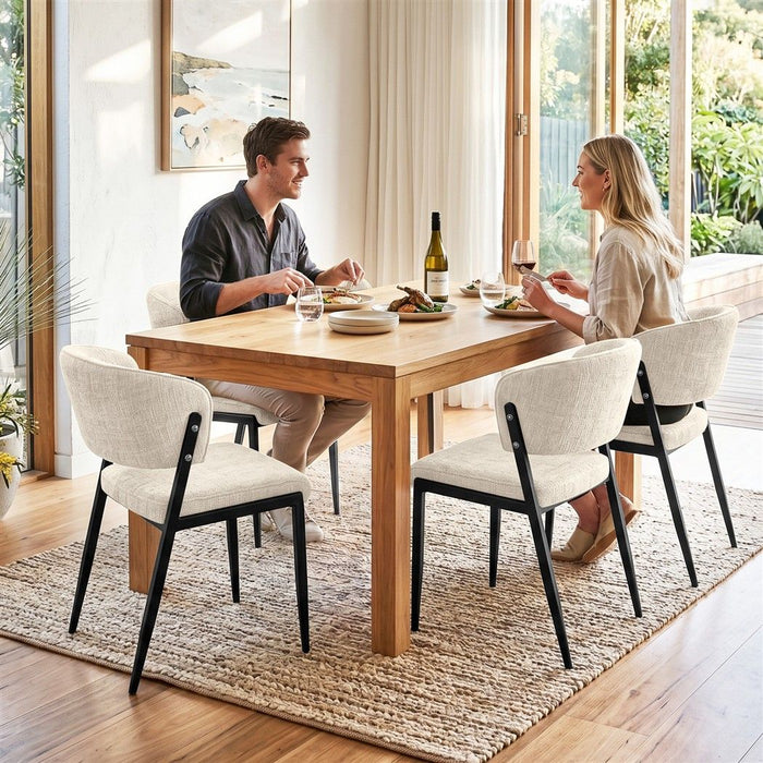 Artiss Dining Chairs Set of 4 Linen Fabric Soft Upholstered Chairs Beige