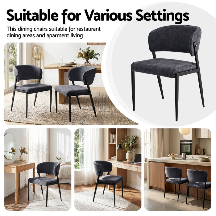 Artiss Dining Chairs Set of 2 Linen Fabric Soft Upholstered Chairs Charcoal