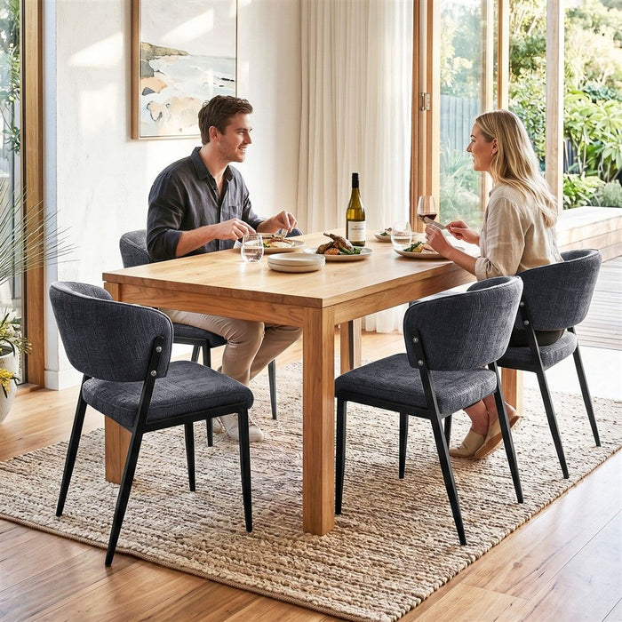 Artiss Dining Chairs Set of 4 Linen Fabric Soft Upholstered Chairs Charcoal