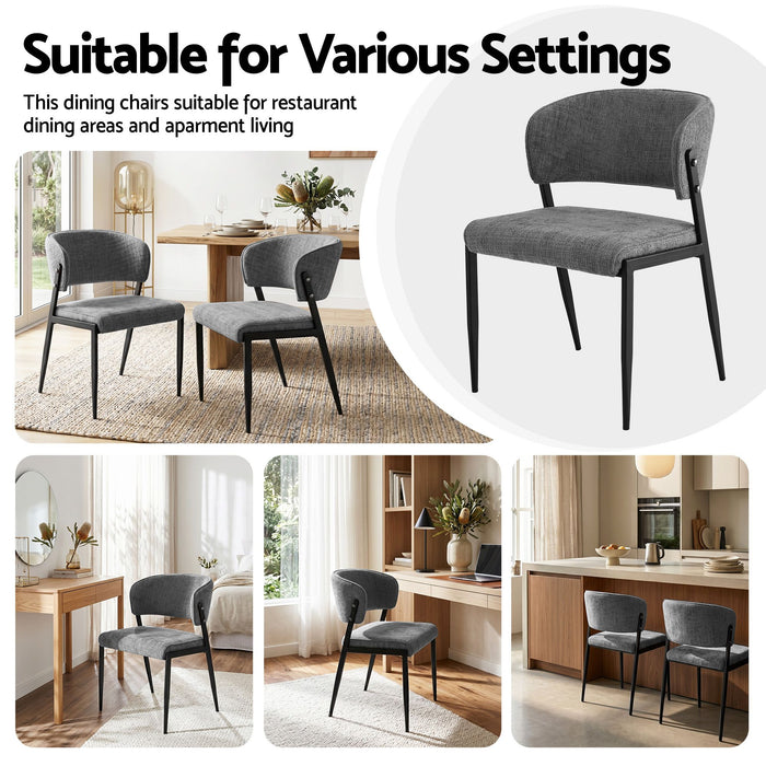 Artiss Dining Chairs Set of 2 Linen Fabric Soft Upholstered Chairs Grey