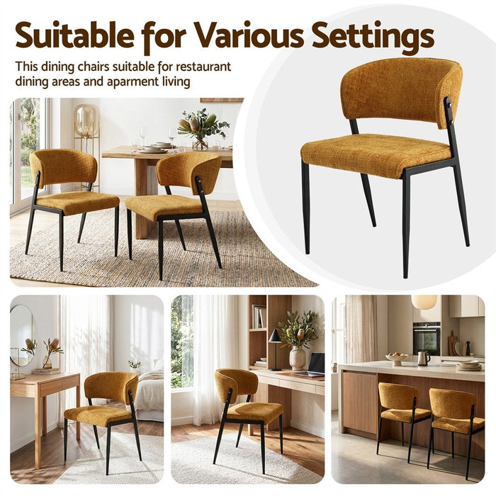 Artiss Dining Chairs Set of 4 Linen Fabric Soft Upholstered Chairs Mustard