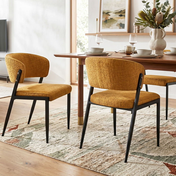Artiss Dining Chairs Set of 6 Linen Fabric Soft Upholstered Chairs Mustard
