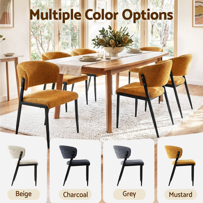 Artiss Dining Chairs Set of 6 Linen Fabric Soft Upholstered Chairs Mustard