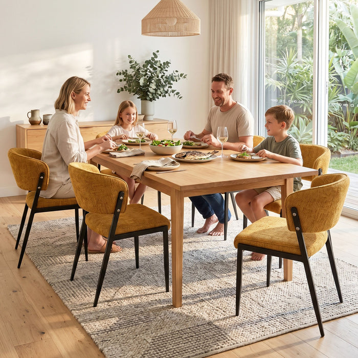 Artiss Dining Chairs Set of 6 Linen Fabric Soft Upholstered Chairs Mustard