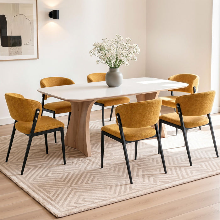 Artiss Dining Chairs Set of 6 Linen Fabric Soft Upholstered Chairs Mustard