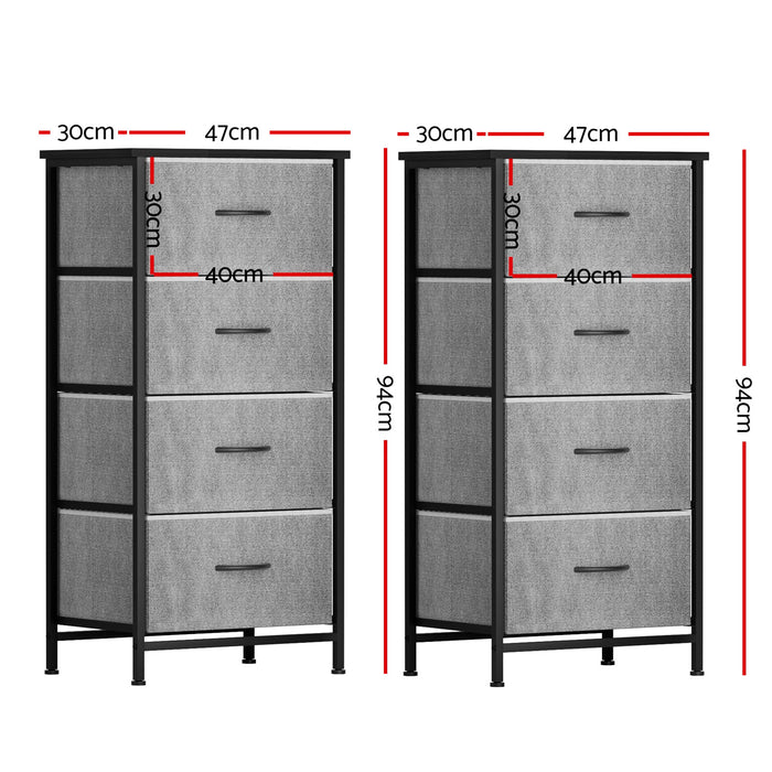 Artiss Set of 2 Chest of 4 Drawers Storage Dresser Tallboy Grey