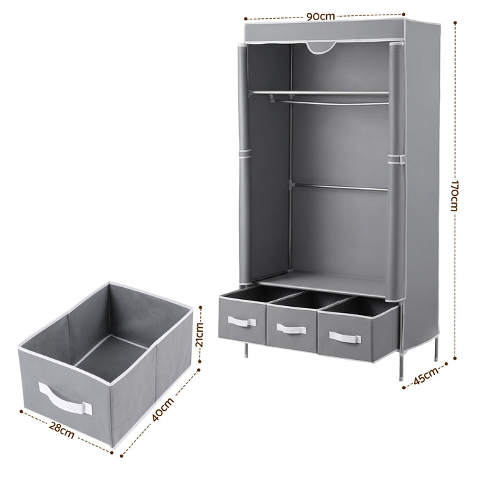 Artiss Large Portable Clothes Closet Wardrobe with Tiebacks Grey