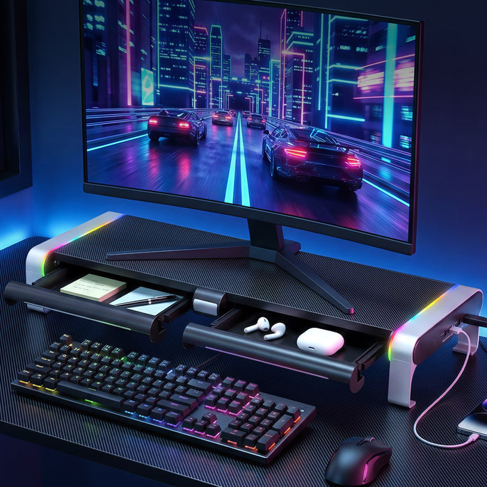 Artiss RGB Monitor Stand with USB Hub Desk Organiser Charging Stand Computer Stand Black