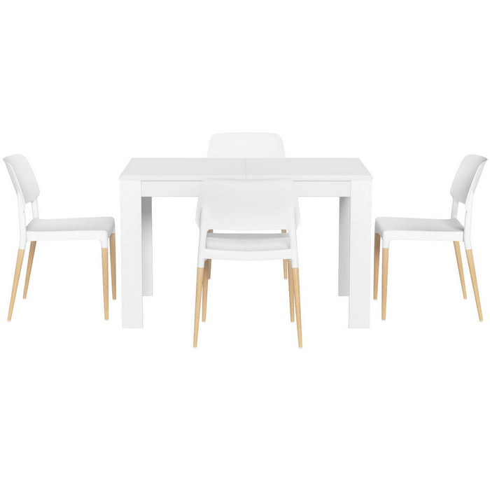 1 Artiss Dining Table and 4 Chairs Set White Wood