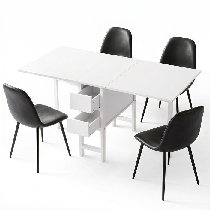 Artiss Dining Table and Chairs Set 5pcs Foldable with 2 Drawers Black and White