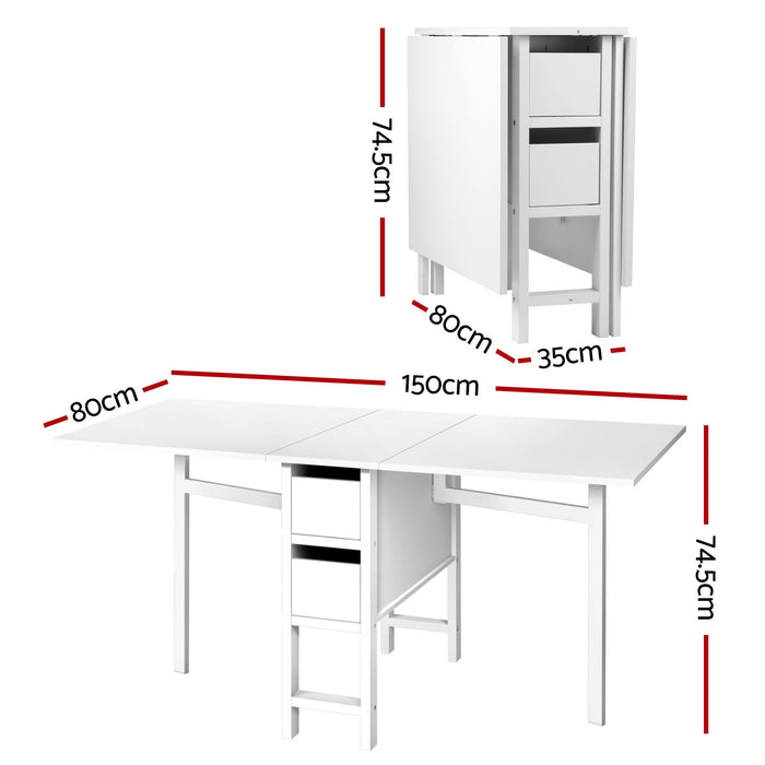 Artiss Dining Table and Chairs Set 5pcs Foldable with 2 Drawers Black and White