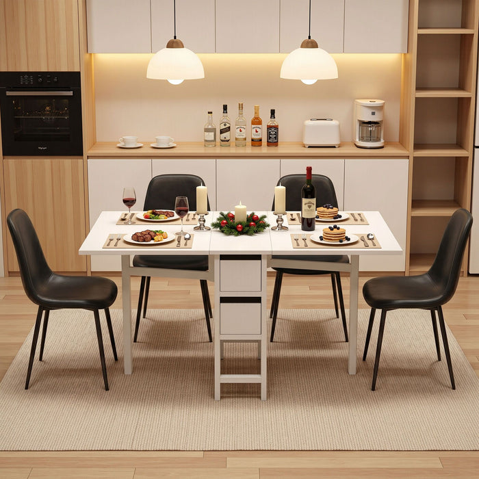Artiss Dining Table and Chairs Set 5pcs Foldable with 2 Drawers Black and White