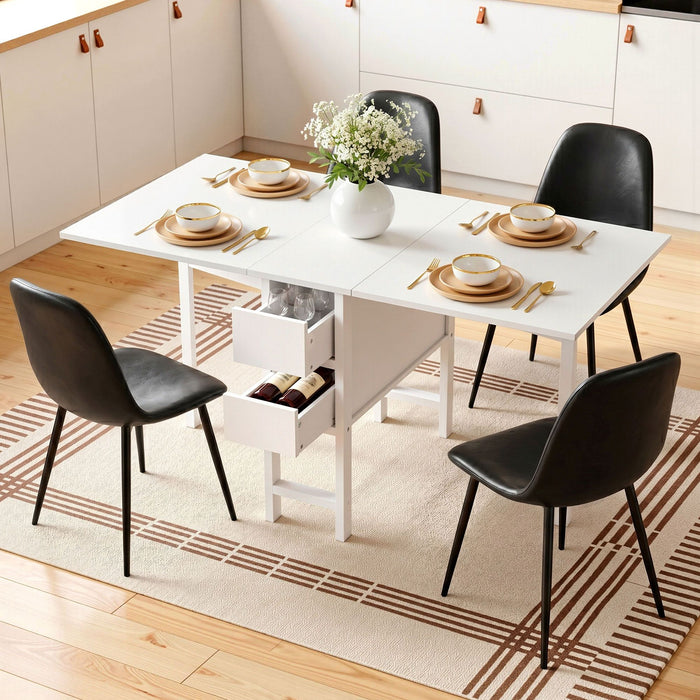 Artiss Dining Table and Chairs Set 5pcs Foldable with 2 Drawers Black and White