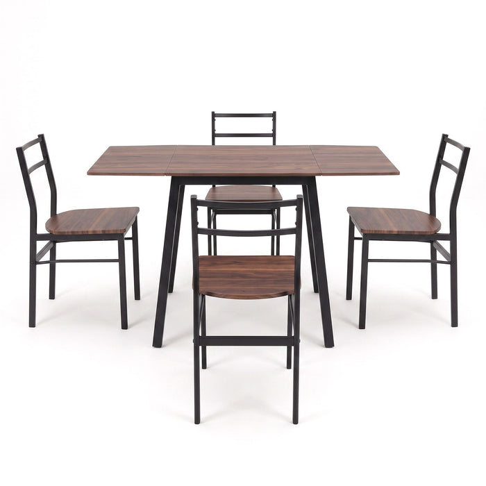 Artiss Dining Table and Chairs Set 5pcs with Extendable 60-120cm Drop-Leaf Table Brown