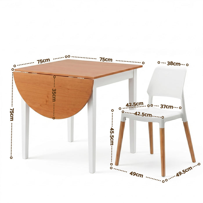 Artiss Dining Table and Chairs Set 5PCS, 75-110cm Drop-Leaf Table, with 4 Dining Chairs White Wooden, 4 Seater Dining Table Set for Kitchen, Apartment, Café