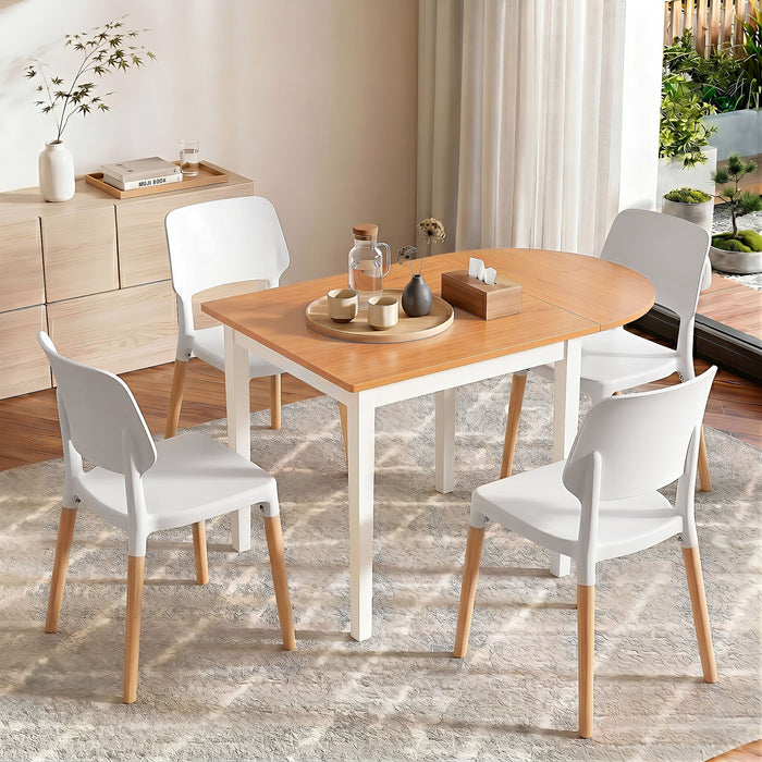 Artiss Dining Table and Chairs Set 5PCS, 75-110cm Drop-Leaf Table, with 4 Dining Chairs White Wooden, 4 Seater Dining Table Set for Kitchen, Apartment, Café