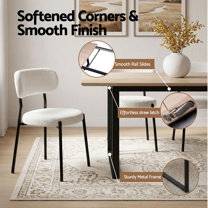 Artiss 200cm Extendable Dining Table Set with 4x Dining Chairs Sherpa White