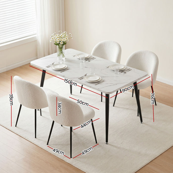 1 Artiss Dining Table and 4 Chairs Set White Marble Style