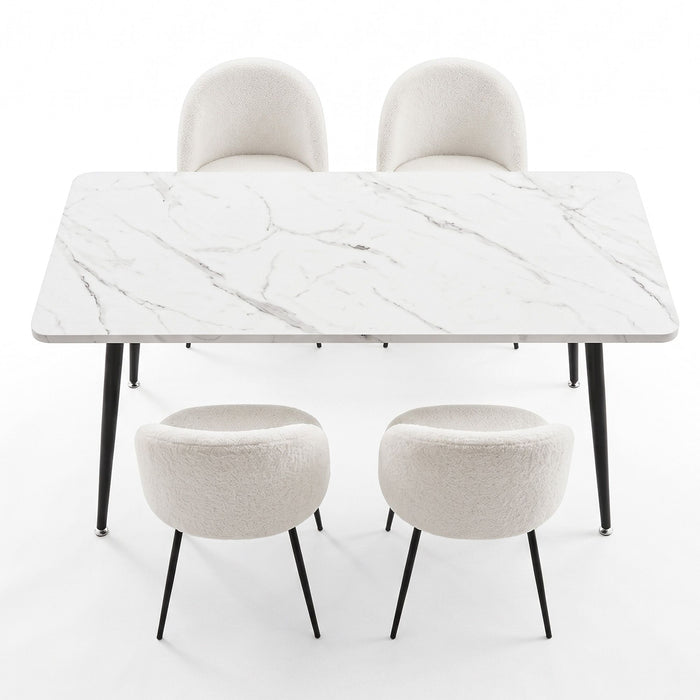 1 Artiss Dining Table and 4 Chairs Set White Marble Style