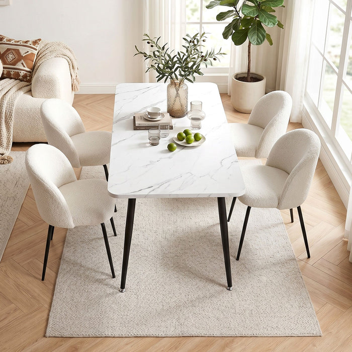 1 Artiss Dining Table and 4 Chairs Set White Marble Style