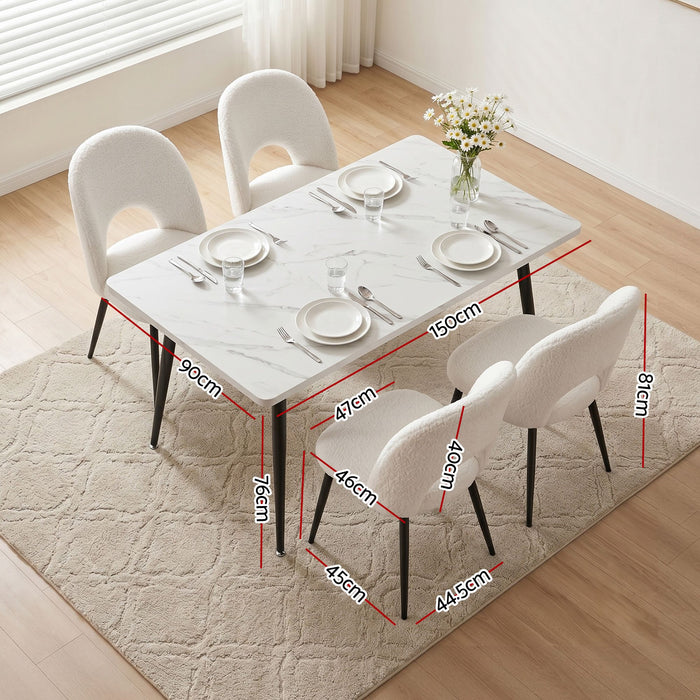 Artiss Dining Table and Chairs Set 5pcs Kitchen Furniture Marble White