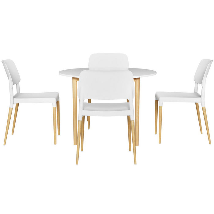 1 Artiss Dining Table and 4 Chairs Set White Wood