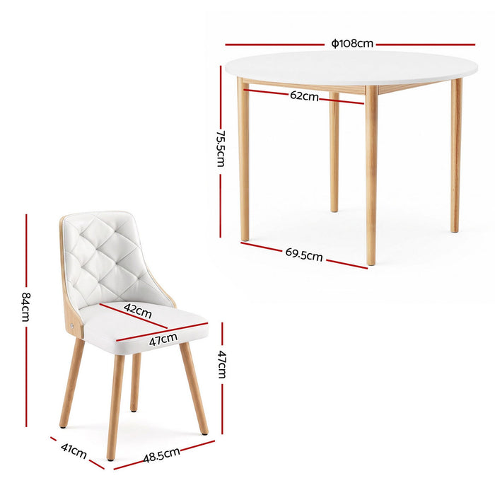 Artiss Dining Table and Chairs Set 5PCS Round 4 PU Leather Seater Dining Set White