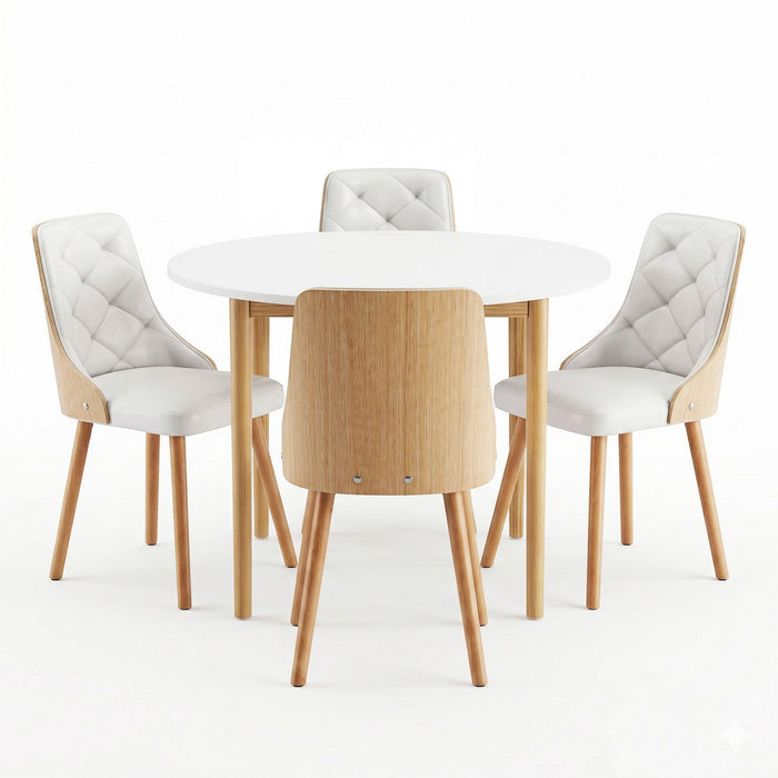 Artiss Dining Table and Chairs Set 5PCS Round 4 PU Leather Seater Dining Set White