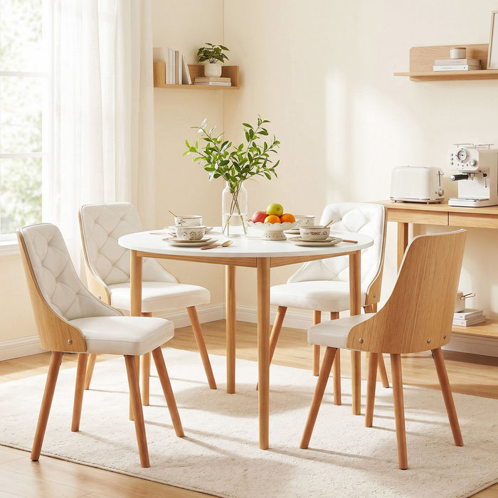Artiss Dining Table and Chairs Set 5PCS Round 4 PU Leather Seater Dining Set White