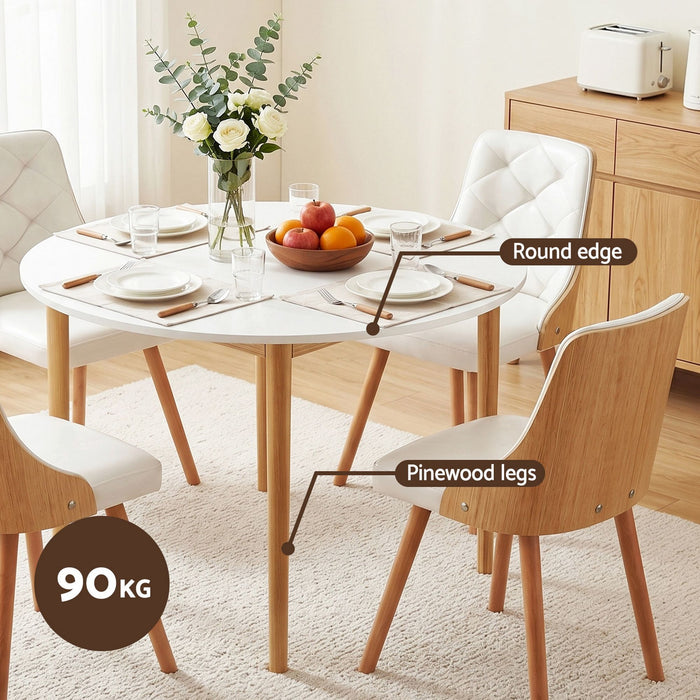 Artiss Dining Table and Chairs Set 5PCS Round 4 PU Leather Seater Dining Set White