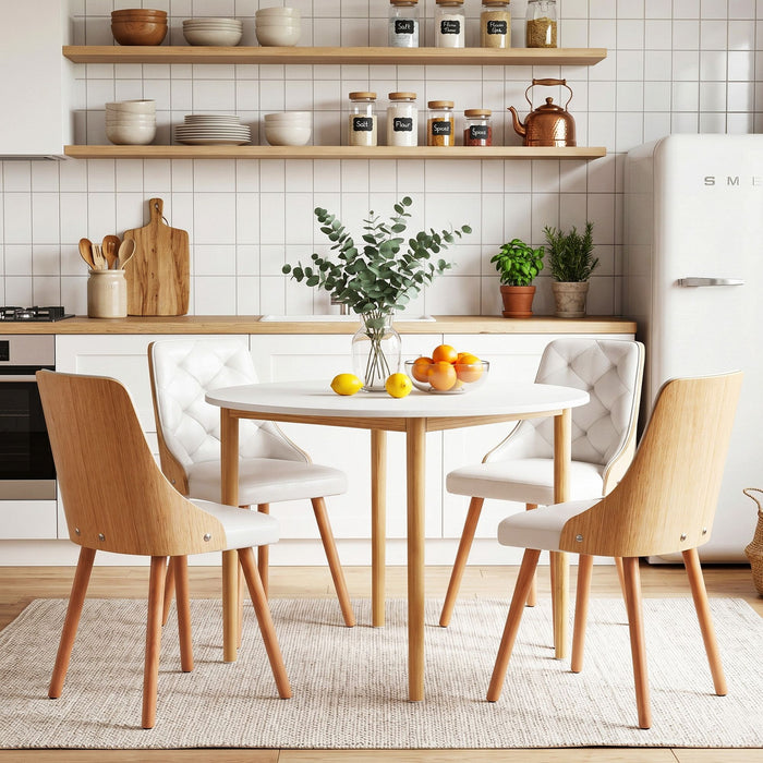Artiss Dining Table and Chairs Set 5PCS Round 4 PU Leather Seater Dining Set White