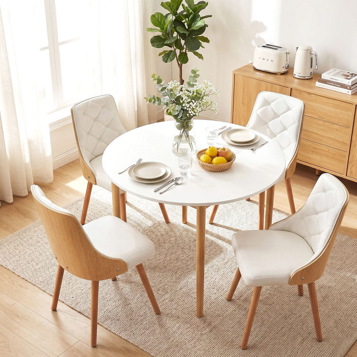 Artiss Dining Table and Chairs Set 5PCS Round 4 PU Leather Seater Dining Set White