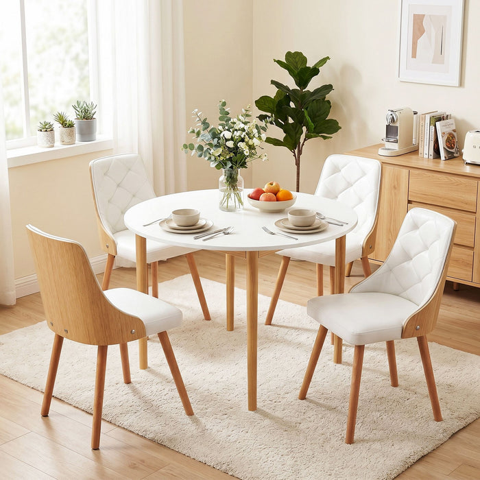 Artiss Dining Table and Chairs Set 5PCS Round 4 PU Leather Seater Dining Set White