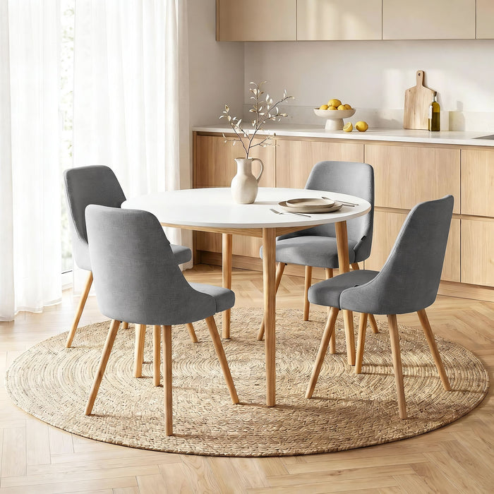 Artiss Round Dining Table and Chairs Set 5pcs Compact Kitchen Furniture White Natural Wood & Grey