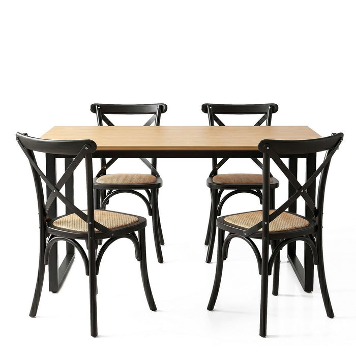 Artiss Dining Table and Chairs Set 5PCS Industrial 4 Black Rattan Chairs for Kitchen, Dining Room, Café