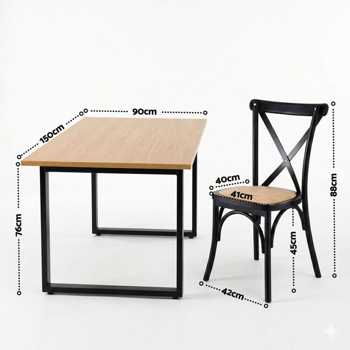 Artiss Dining Table and Chairs Set 5PCS Industrial 4 Black Rattan Chairs for Kitchen, Dining Room, Café