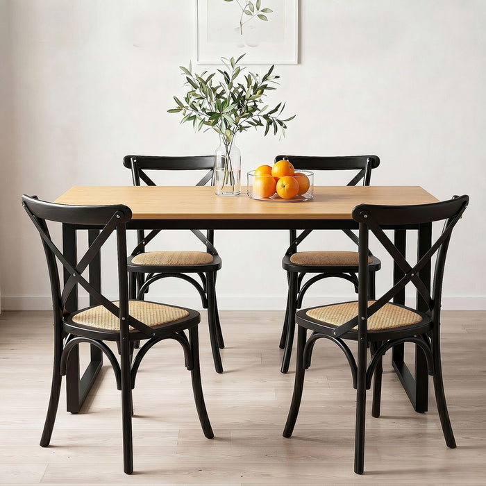 Artiss Dining Table and Chairs Set 5PCS Industrial 4 Black Rattan Chairs for Kitchen, Dining Room, Café