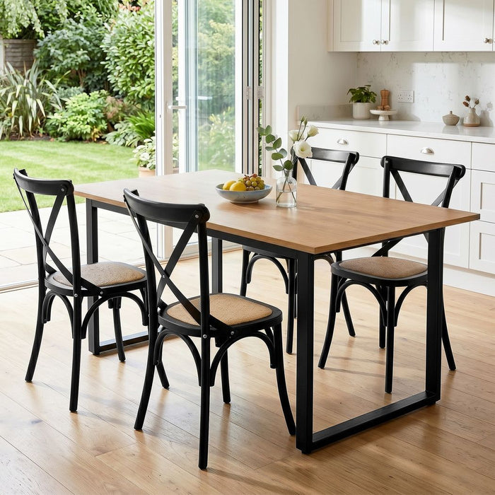 Artiss Dining Table and Chairs Set 5PCS Industrial 4 Black Rattan Chairs for Kitchen, Dining Room, Café