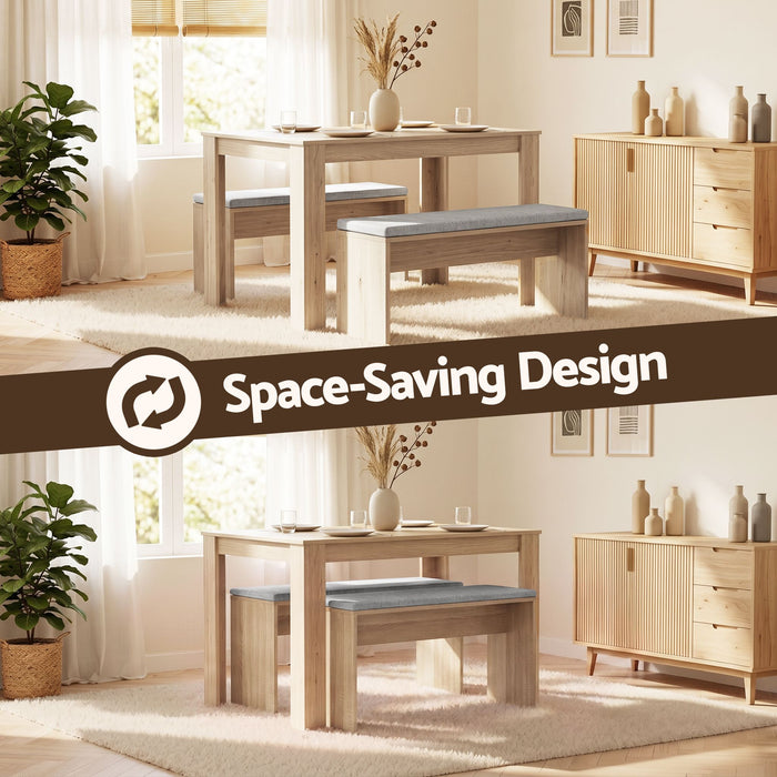 Artiss 3 Piece Dining Sets, 120cm Wooden Dining Table and 2 Upholstered Chairs Set, Space-Saving Modern Kitchen Dining Suite for Home Apartment (Oak)