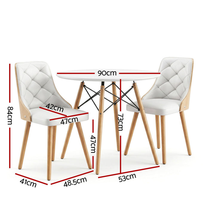 Artiss Dining Table and Chairs Set 3PCS 90cm 2 Seater Round Dining Set for Kitchen, Apartment, Dining Room White